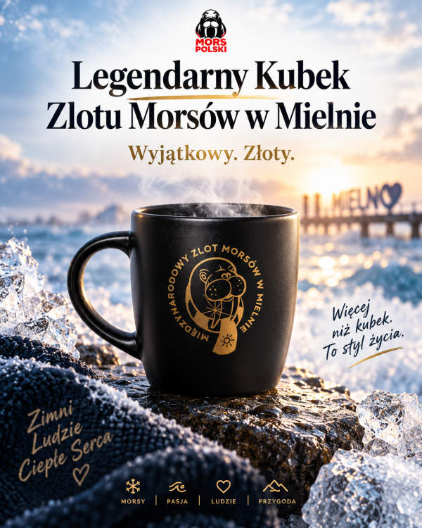 Legendarny Kubek Zlotu Morsów w Mielnie – czarny kubek dla morsa